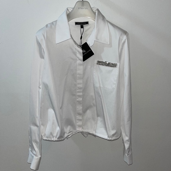 White Cotton Shirt Long Sleeve 14 Melanie Lyne - Picture 1 of 9